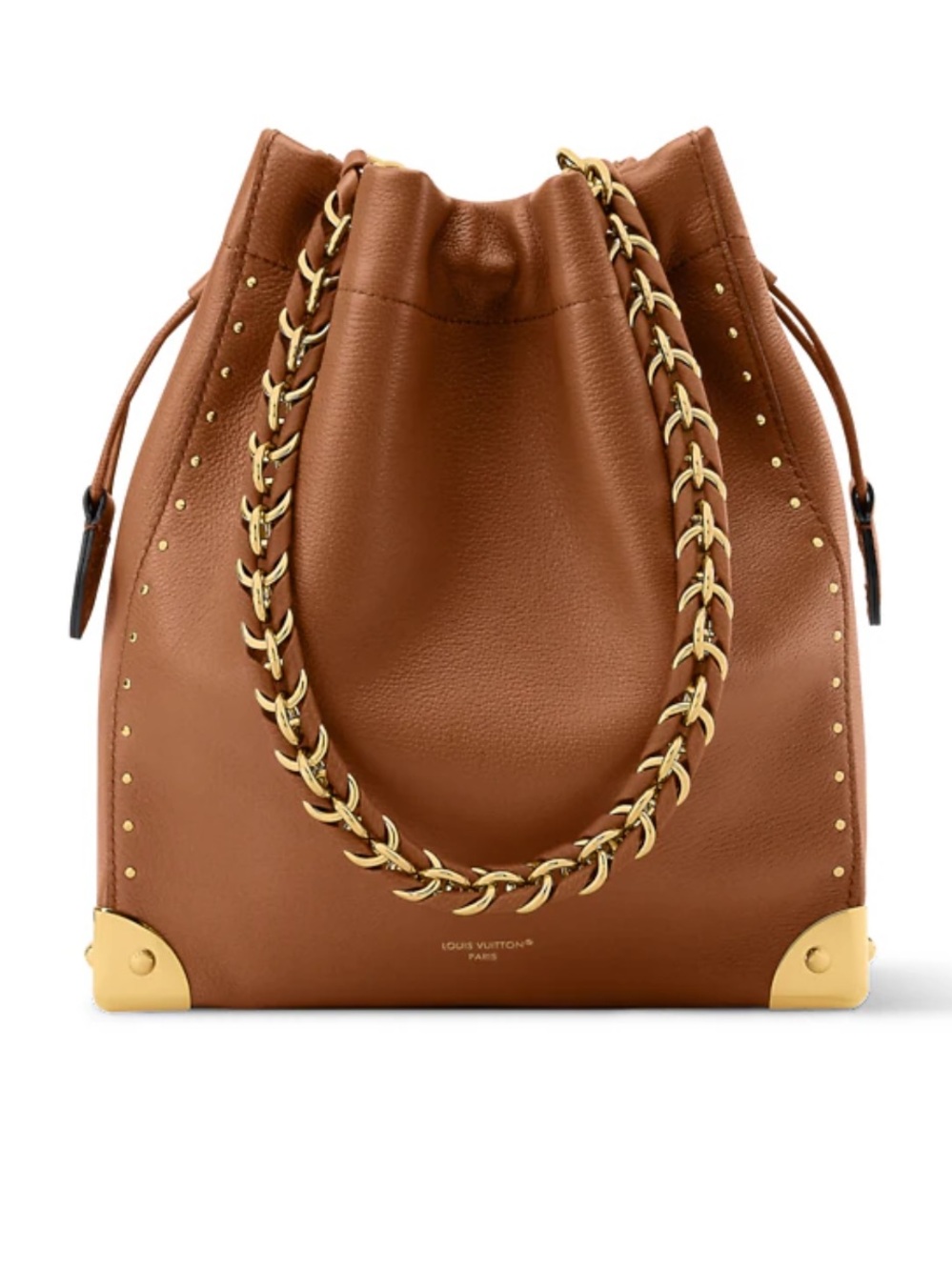Luxury designer brown genuine leather bucket trunk bag -NWOT